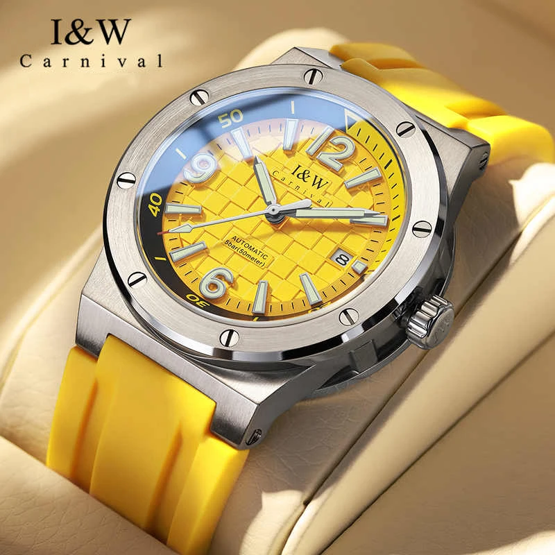 

CARNIVAL Brand IW High-End Series Luxury MIYOTA Movement Mechanical Watch Men Sport Rubber Strap 50M Waterproof Sapphire Watches