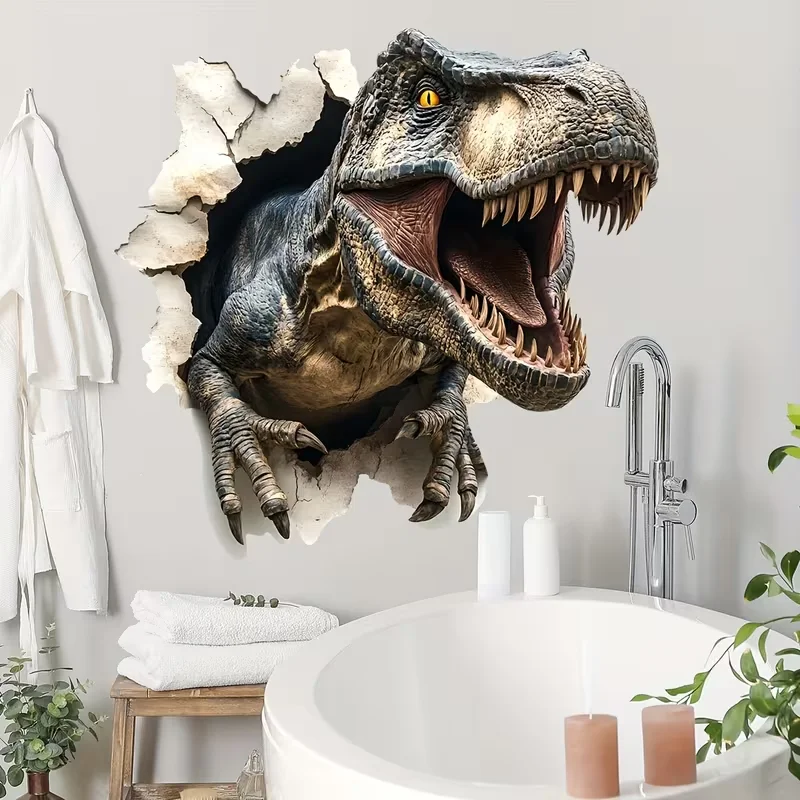 2pcs T-Rex Breaking Through Wall Theme Wall Sticker,Suitable for Bathroom,Bedroom,LivingRoom,A Creative Gift for Dinosaur Lovers