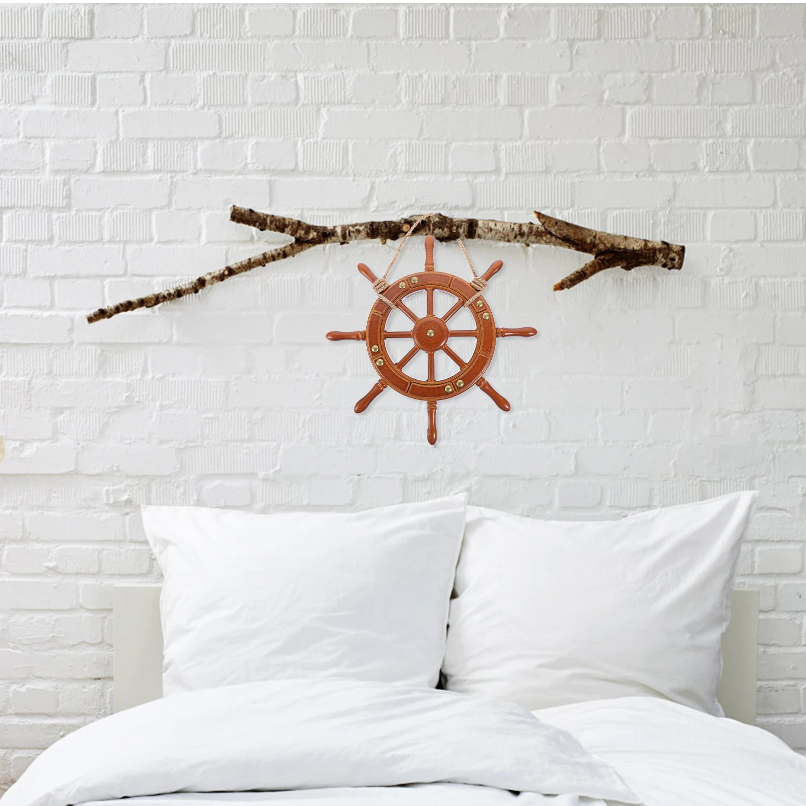 

Wooden Rudder Hanging Ornament Mediterranean Style Wall Decor Vintage Home Decoration Seaside Accessories Creative Gift Idea