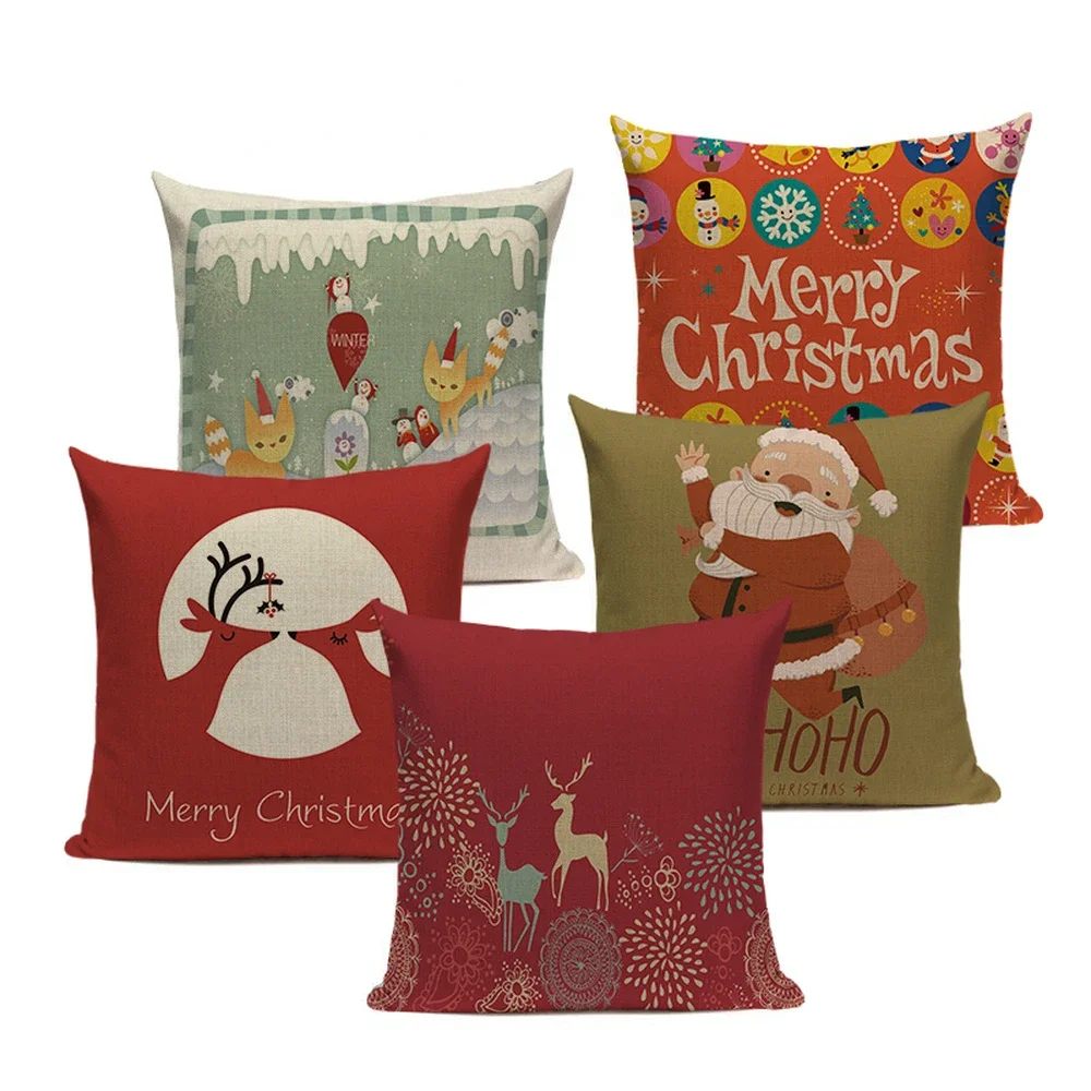 New Year Merry Christmas Cute Deer Decorazioni Cushion Cover Natalizie Natale Kerst Santa Noel