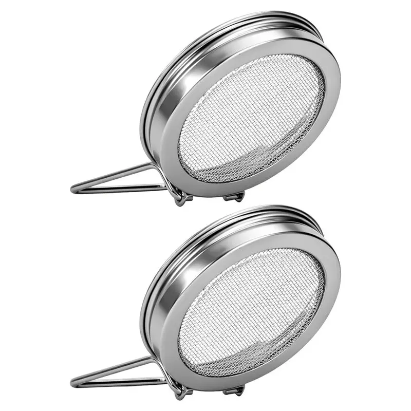 B23B Stainless Steel 2-In-1 Drainage& Stand Sprouting Lids For Wide Mouth Mason Jars-Reusable Mesh Strainer(2-Pack) Design
