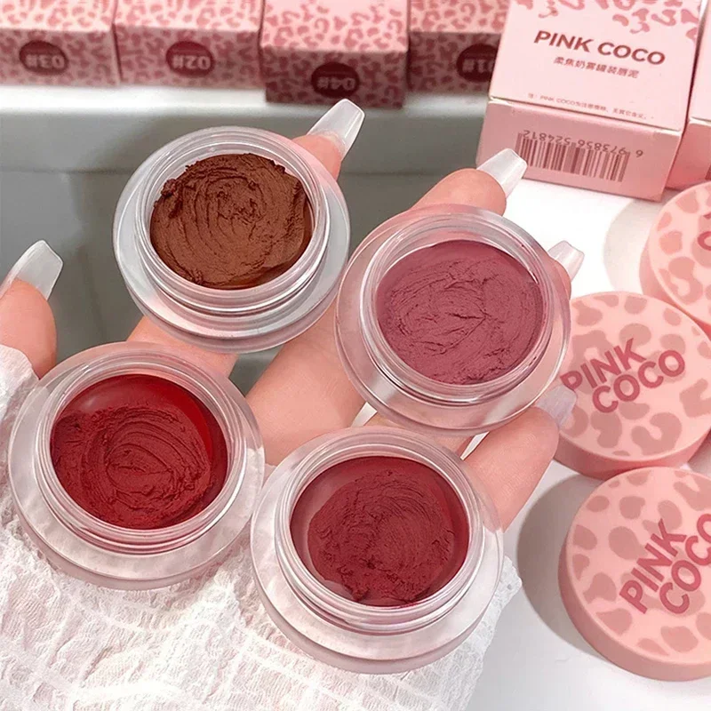 Maquillaje Brillo de labios con textura fangosa, lápiz labial rojo de larga duración, brillo de labios enlatado, lápiz labial mate de terciopelo, lápiz labial para labios y mejillas con pincel