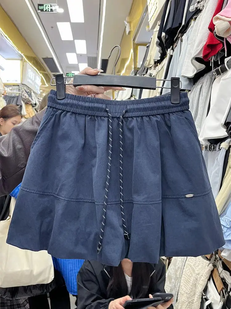

Spring Summer Korean Style Drawstring Cargo Bubble Skirt for Women Loose Fit Patchwork Mini Skirt Casual Slimming Stylish Design