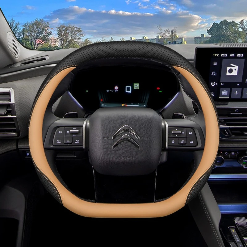 New Leather Car Steering Wheel Cover For Citroen C4X C5X C5 Aircross E-Berlingo C4 Cactus Double D‑Shaped Interior Accessory