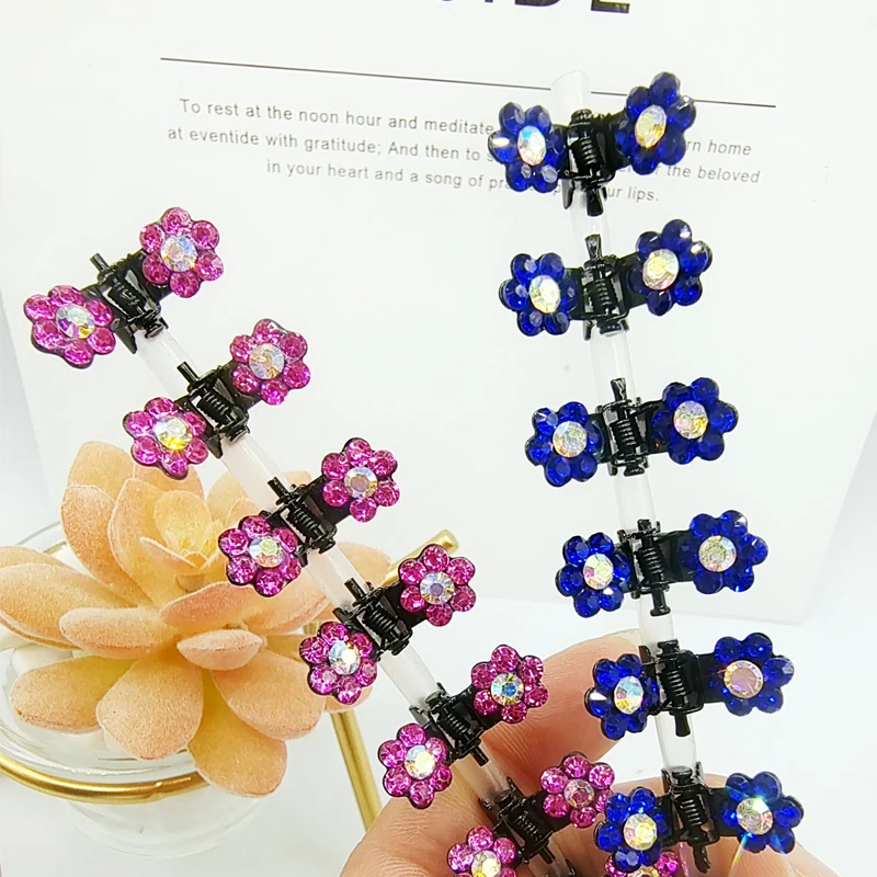 12Pcs/Lot 1*2cm Small Mini Colorful Glitter Rhinestone No-Slip Flowers Metal Hair Claws Hair Accessories For Girls Hair Clips