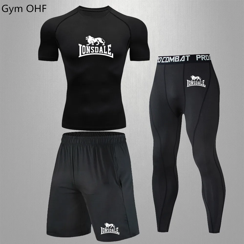 Fitness Men\'s Gym Clothing Short Running Compression Tights Perspiration Track Suit Gym Black T Shirt Sport Rashguard Jiu Jitsu