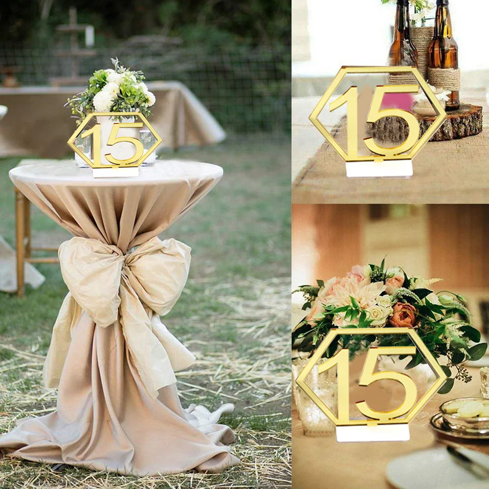 

1Set Portable Simple Design Table Numbers Wedding Anniversary Party Decor Geometric Hollow Hexagons Long Term Use Elegant