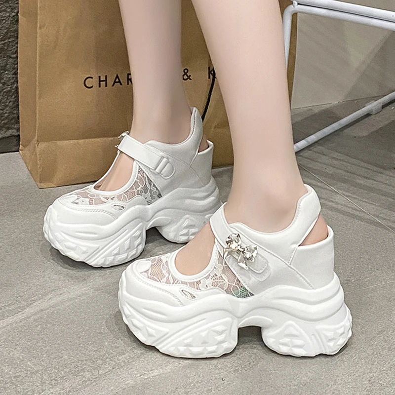 

Lolita Platform Wedge Heel Mary Jane Shoes Women Summer 2026 Rhinestore Bowknot Thick Bottom Loafers Woman's Breathable Sneakers