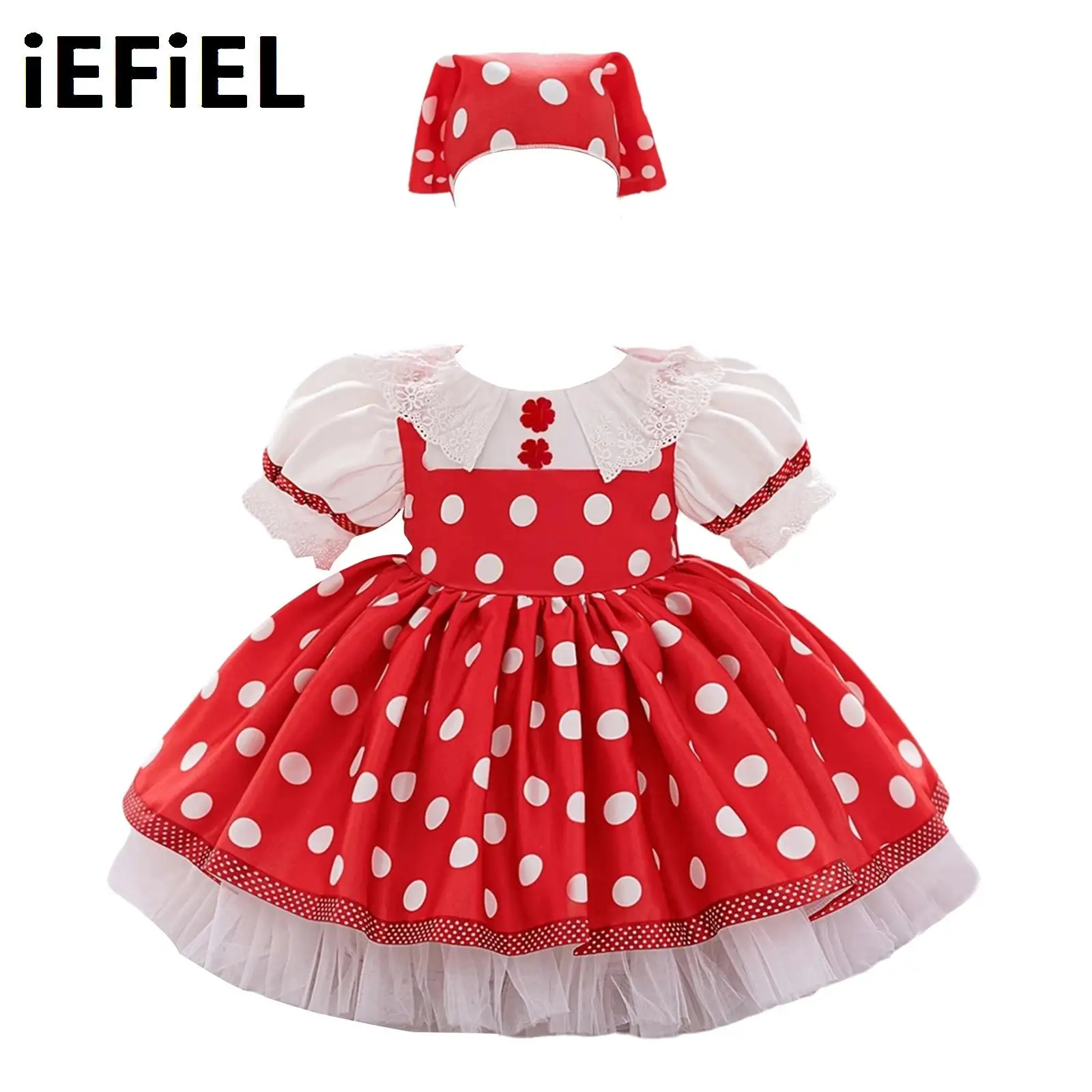 

Платье в горошек для маленьких девочек с короткими пышными рукавами, платье-пачка принцессы-балерины с рюшами и шляпой, костюмы для косплея на день рождения