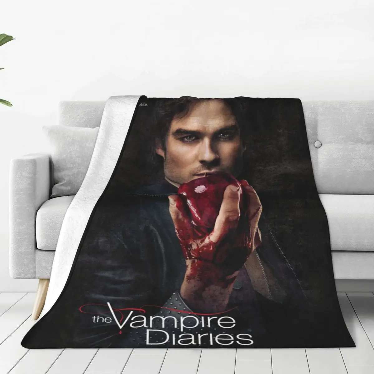 Damon Salvatore The Vampire Diaries Fleece Throw Blankets Horror Blankets for Sofa Outdoor Super Soft Bedding Throws