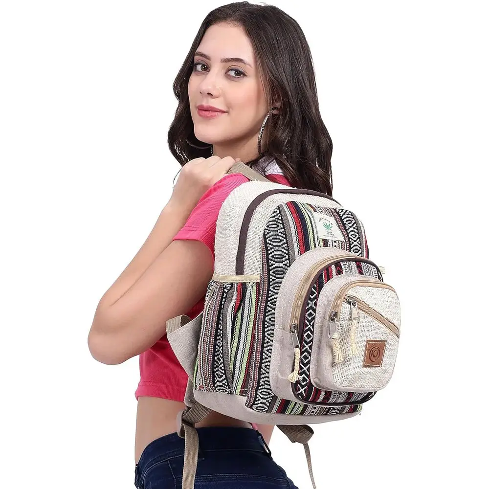 KayJayStyles Handmade Natural Hemp Nepal Backpack se, Small Lightweight Daypack (DAYPACK1)