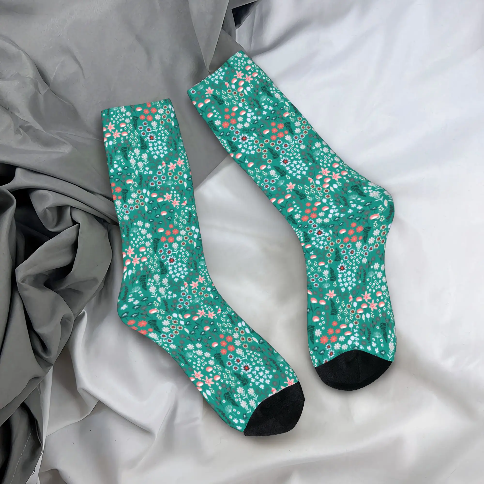 Women Men Socks Coloful liberty Wild flowers Floral  Stockings Non Slip Warm Soft Socks Winter Modern Graphic Cycling Socks