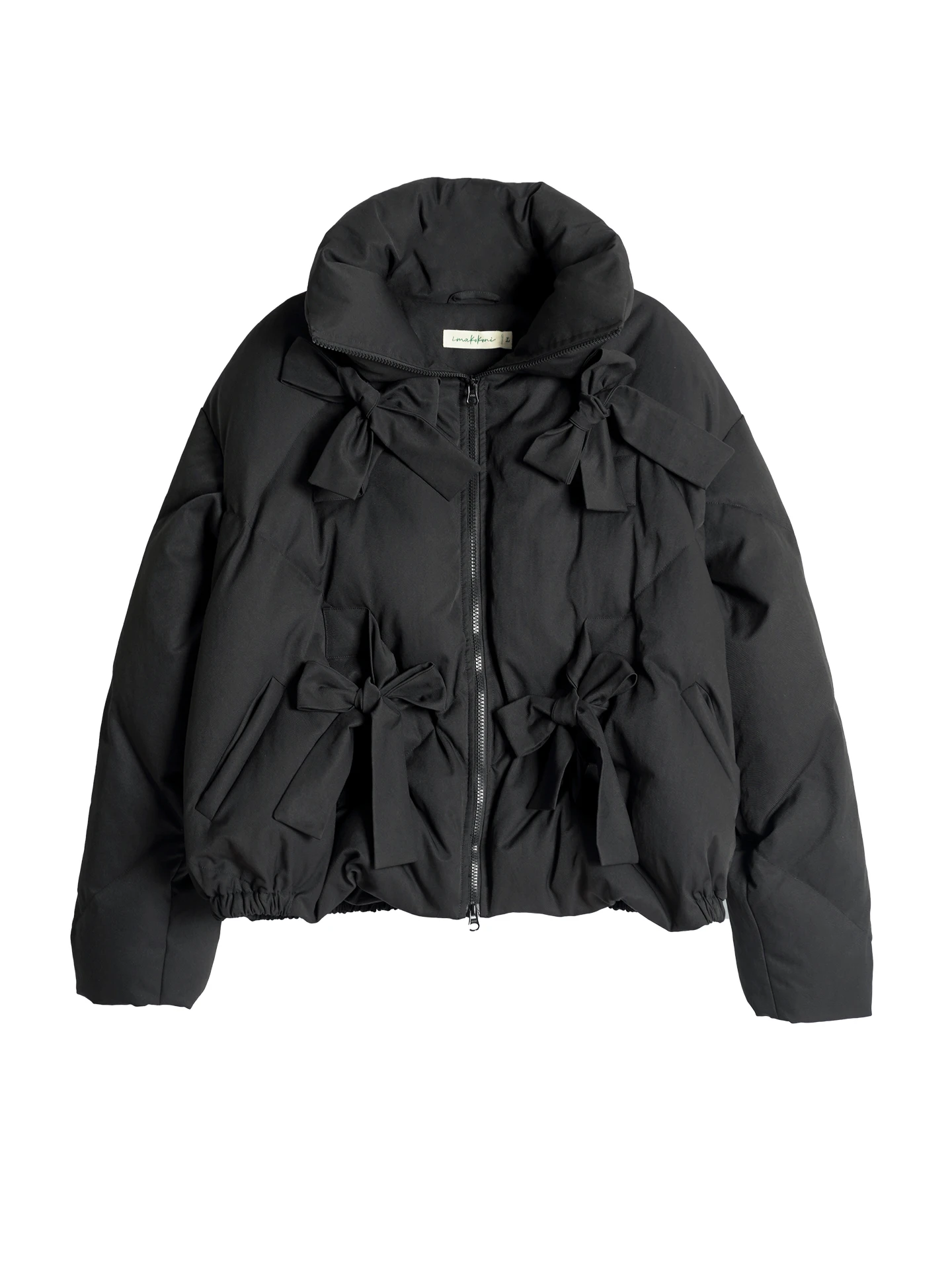 سترة قصيرة للأسفل imakokoni 2025 معطف نسائي شتوي على الطراز الياباني بفيونكة سوداء سميكة 255294