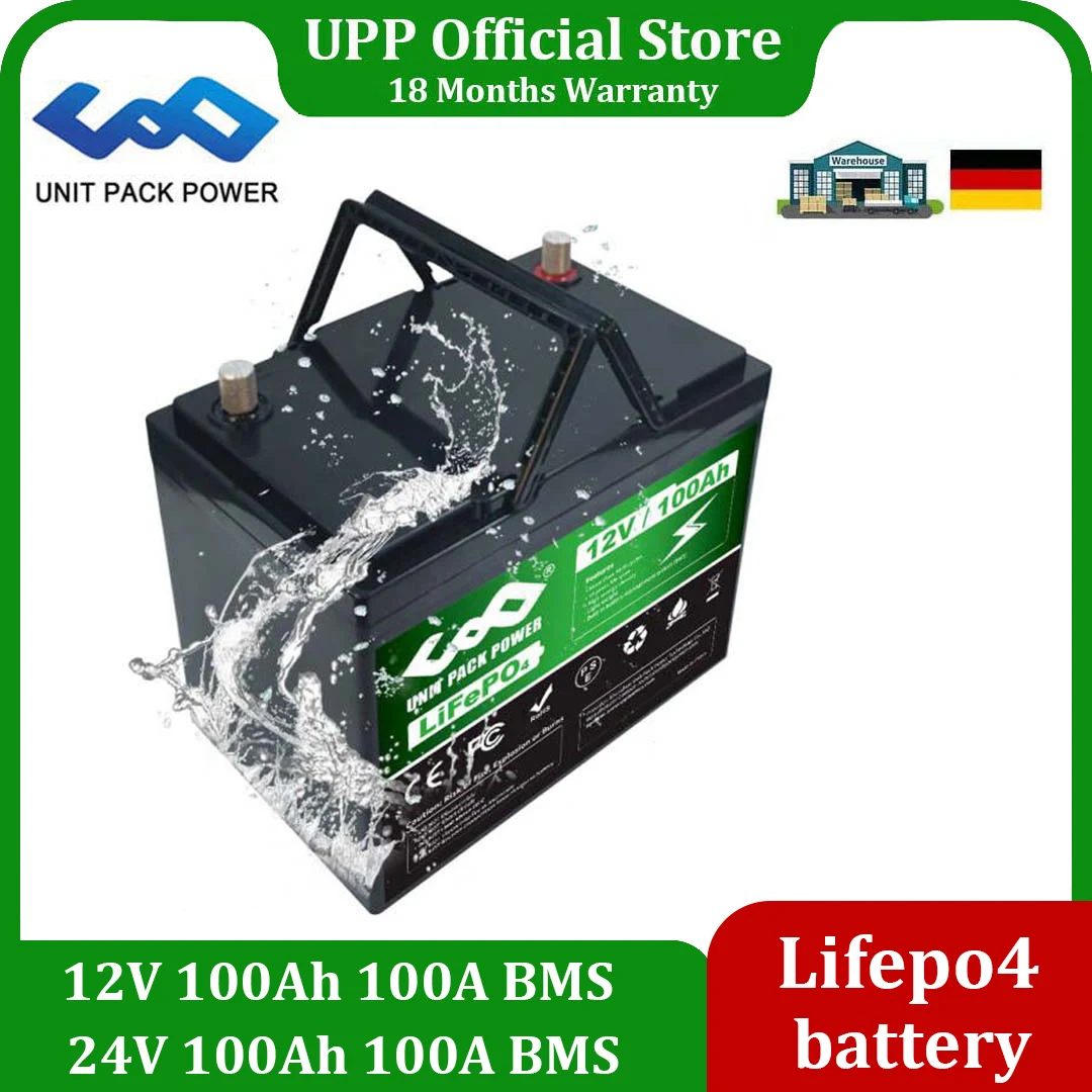 LifePo4 Battery Pack 12V 24V 100Ah Power Station for 1000W 1500W 2000W Motorcycle/Trike/Go-Kart/Backup Power/Home Energy Storage