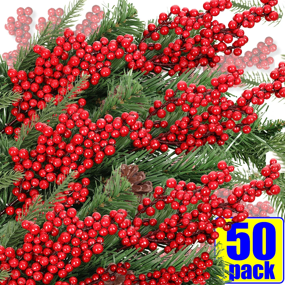 Bayas de flores artificiales, frutas, bayas rojas, simulación de estambre de cereza, bayas para decoración navideña del hogar, corona de regalo DIY, venta al por mayor