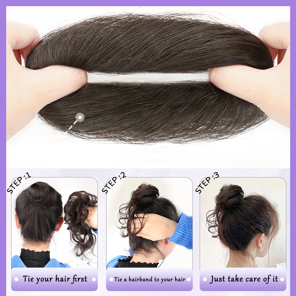 Chouchou artificiel astique pour Chignon Synthétique, Faux Cheveux Bouclés, Épingles Noires et Brunes pour Femme