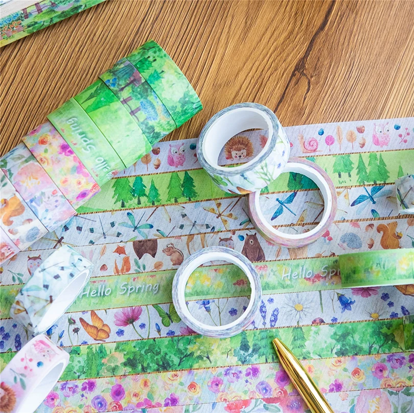 Cintas Washi de Primavera de 10 piezas, suministros de diario, cinta adhesiva decorativa de cuatro estaciones, papelería Kawaii, Washi Tape Set