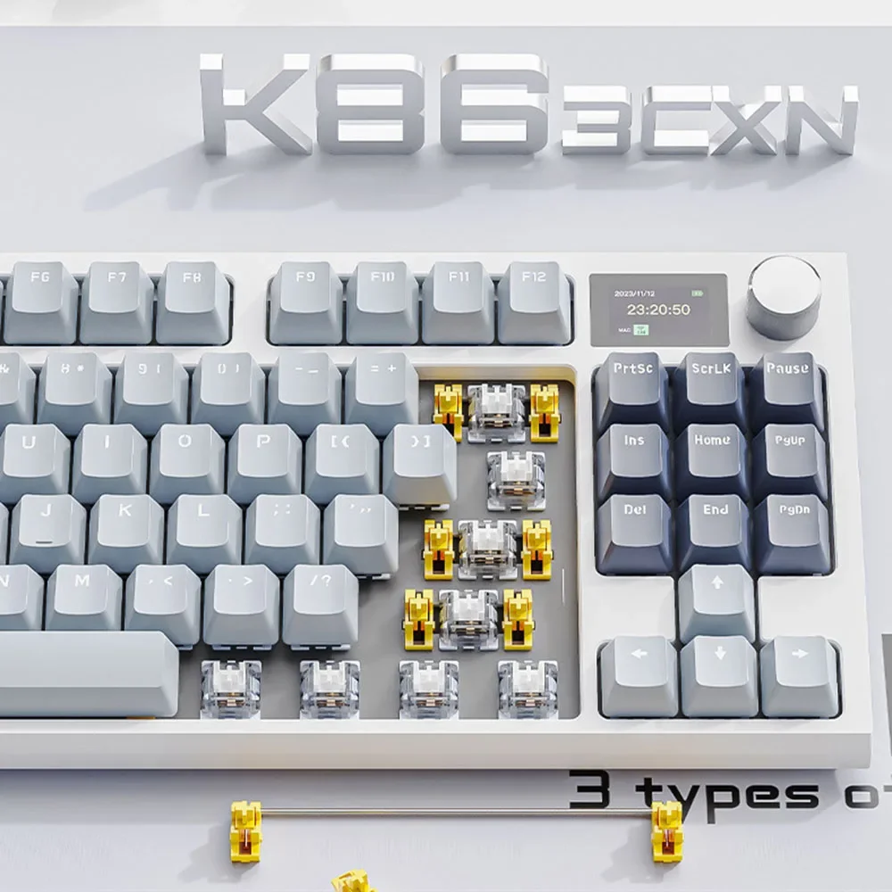 Attack Shark K86 Wireless Mechanical Keyboard,Metal Knob,Gasket Structure,Hot Swap,TFT Screen,Bluetooth Gamer keyboard