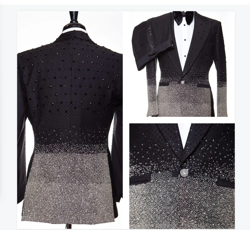 

Luxury Stone Men Suits Set 2 Pcs Blazer+Cotton Pants Trousers Wedding Tuxedos Luxury Crystals Formal Office Groom Jacket Coat