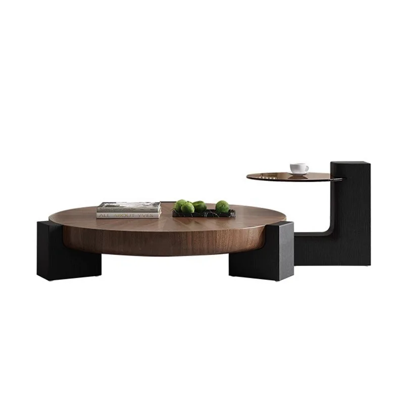 

Walnut coffee table, living room, round small apartment tea table for household use