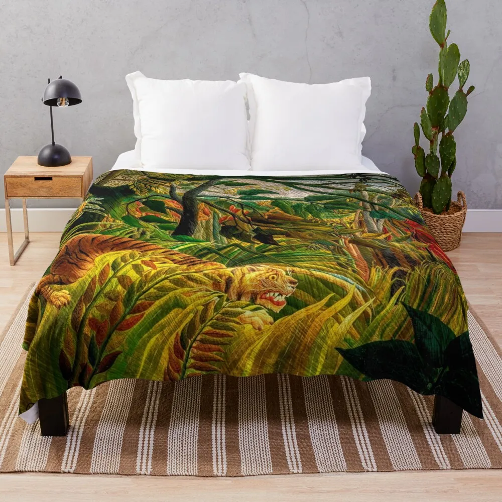 Tiger in a Tropical Storm by Henri Rousseau Throw Blanket Stuffeds Furrys Shaggy Luxury Thicken Blankets