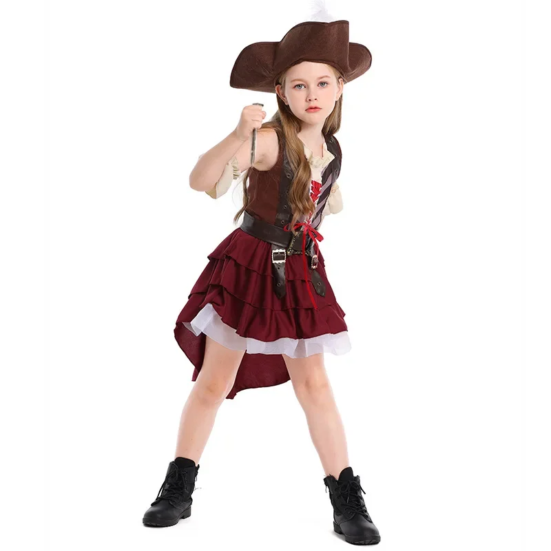 

Pirate Costume Sets Girls Children Halloween Captain Jack Role Play Caribbean Pirates Dress