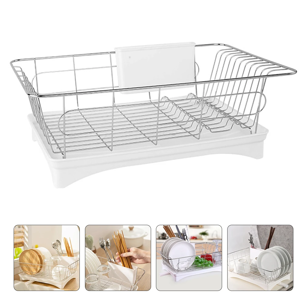 

1Set Dish Drying Rack Stainless Steel Detachable Kitchen Utensil Holder Cutlery Drainer Rack with Draining Tray for Home