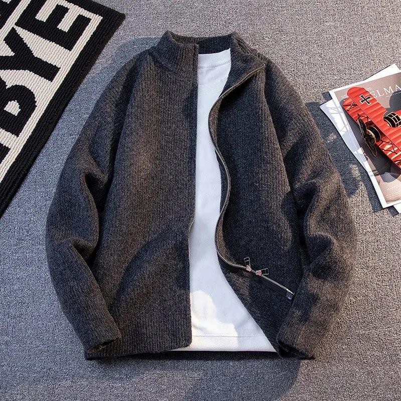 

2025 New Men's Knitted Sweater Zipper Cardigan Casual Autumn Winter Faion Middle Thin Warm Pure Color Loose Fit Sle