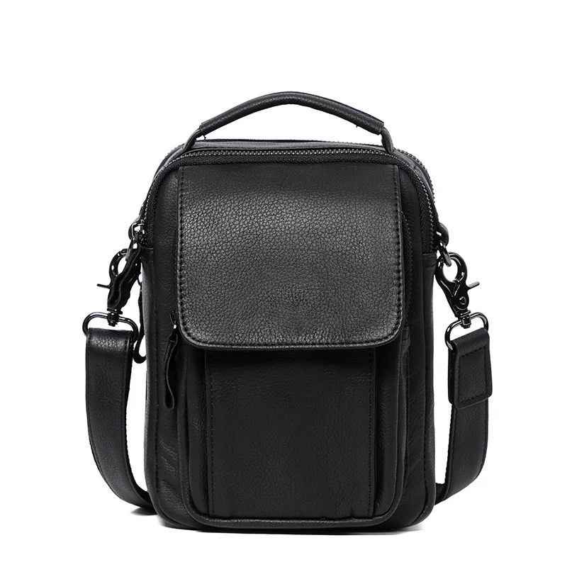 Men's Crossbody Bag, 100% Genuine Leather Shoulder Sling Bag, Small Multi-layer Messenger Bag for Men