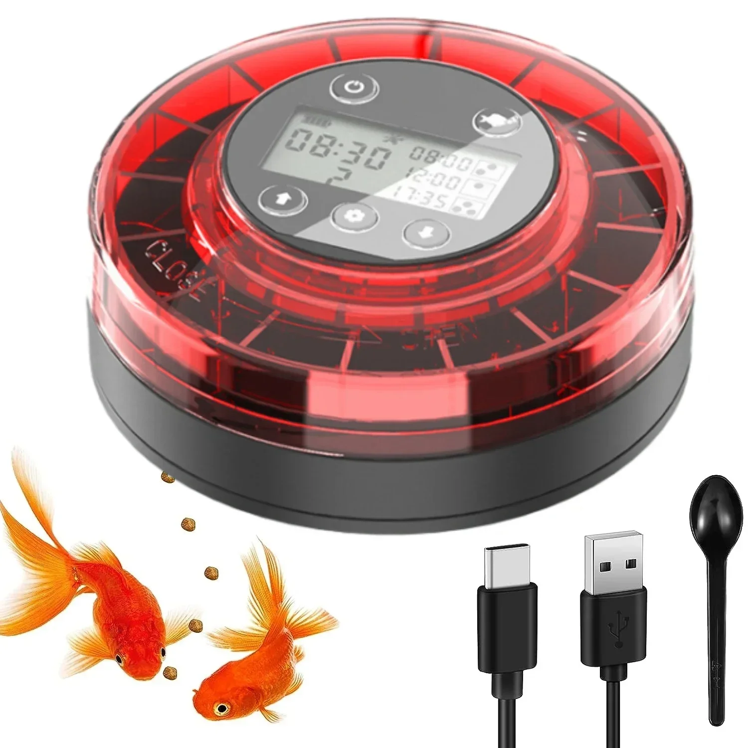 

Automatic Fish Feeder for Aquarium Automatic Food Dispenser with Timer Rechargeable Timer Feeder with USB Cable LCD Display