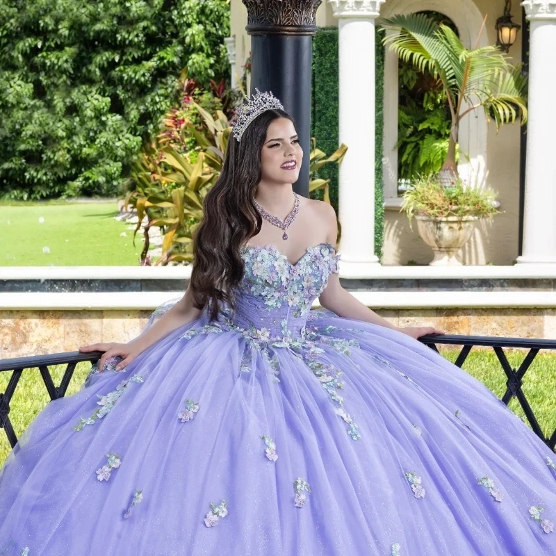 Lilac Quinceanera Dresses 2024 Princess Sweet 16 Years Girl Birthday Party Dresses Appliques Lace Tull Vestidos De 15