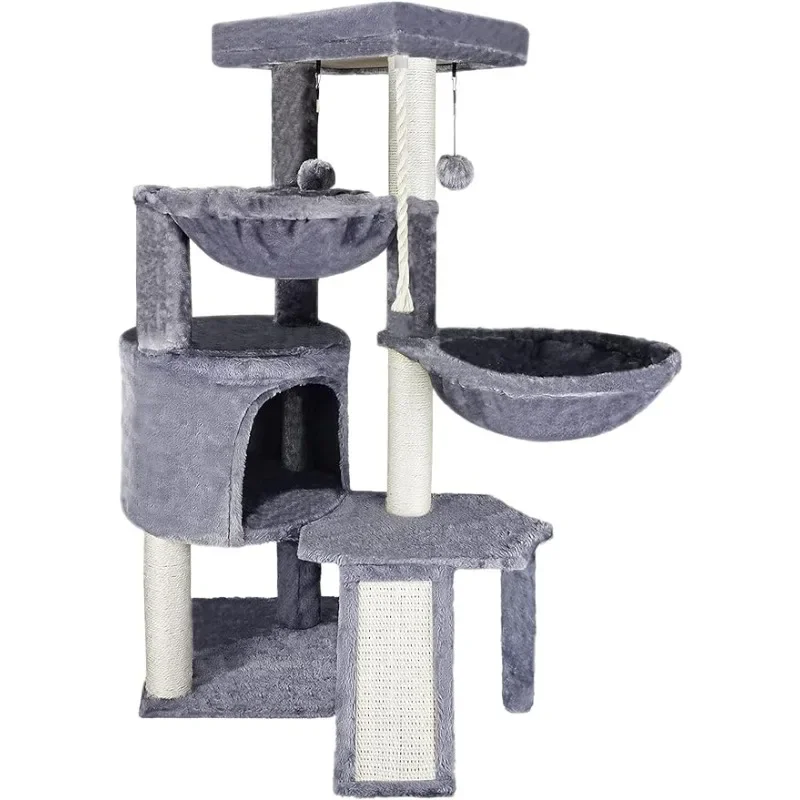 

Xin Three Layer Cat Tree with Cat Condo and Two Hammocks,Grey