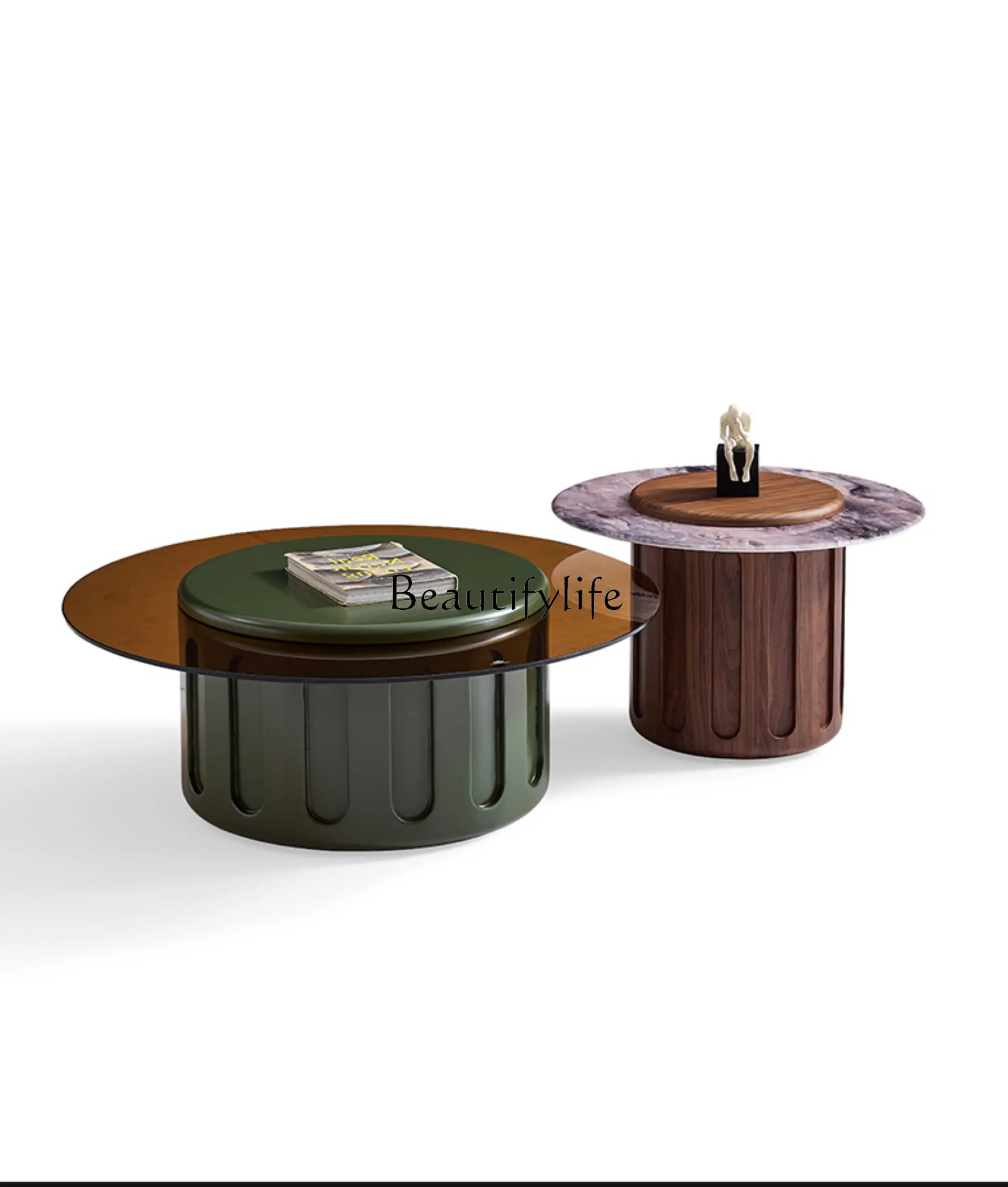 

Medieval style coffee table combination round marble glass wabi style designer living room high-end small table