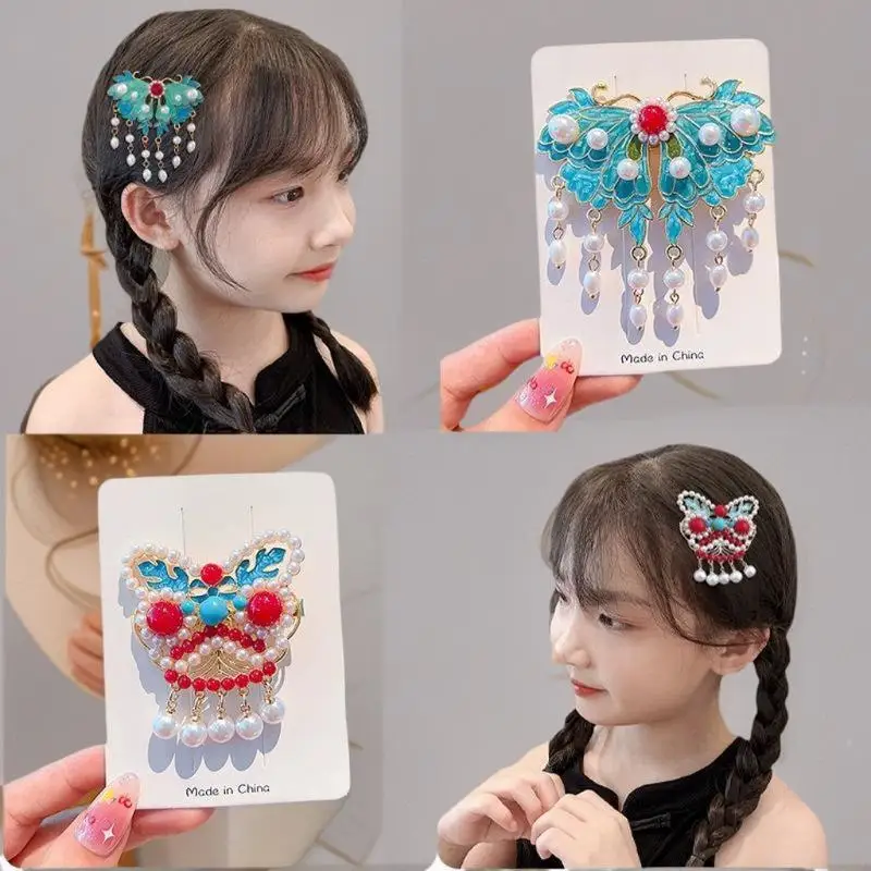 1 قطعة النمط الصيني للأطفال زهرة مشبك شعر Hanfu غطاء الرأس الفتاة حلية شعر شرابة الأطفال دبوس الشعر إكسسوارات الشعر