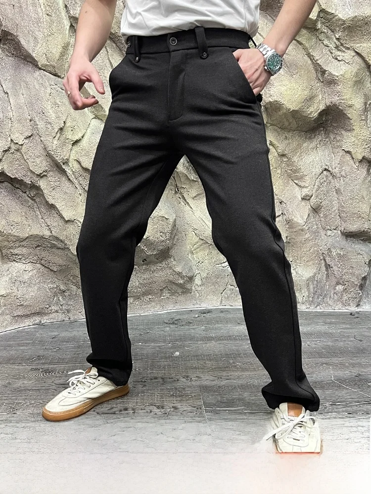 

Busin Casual Thiened Woolen Mix Polyester Nylon Men's Autumn Winter Straight Leg Pants Warm Suiting Trousers