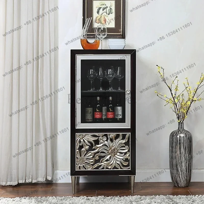 Szafka na wino w stylu lekkiego luksusu yj7, do salonu, przyścienna, szafka boczna do jadalni, szafka na wino z litego drewna.