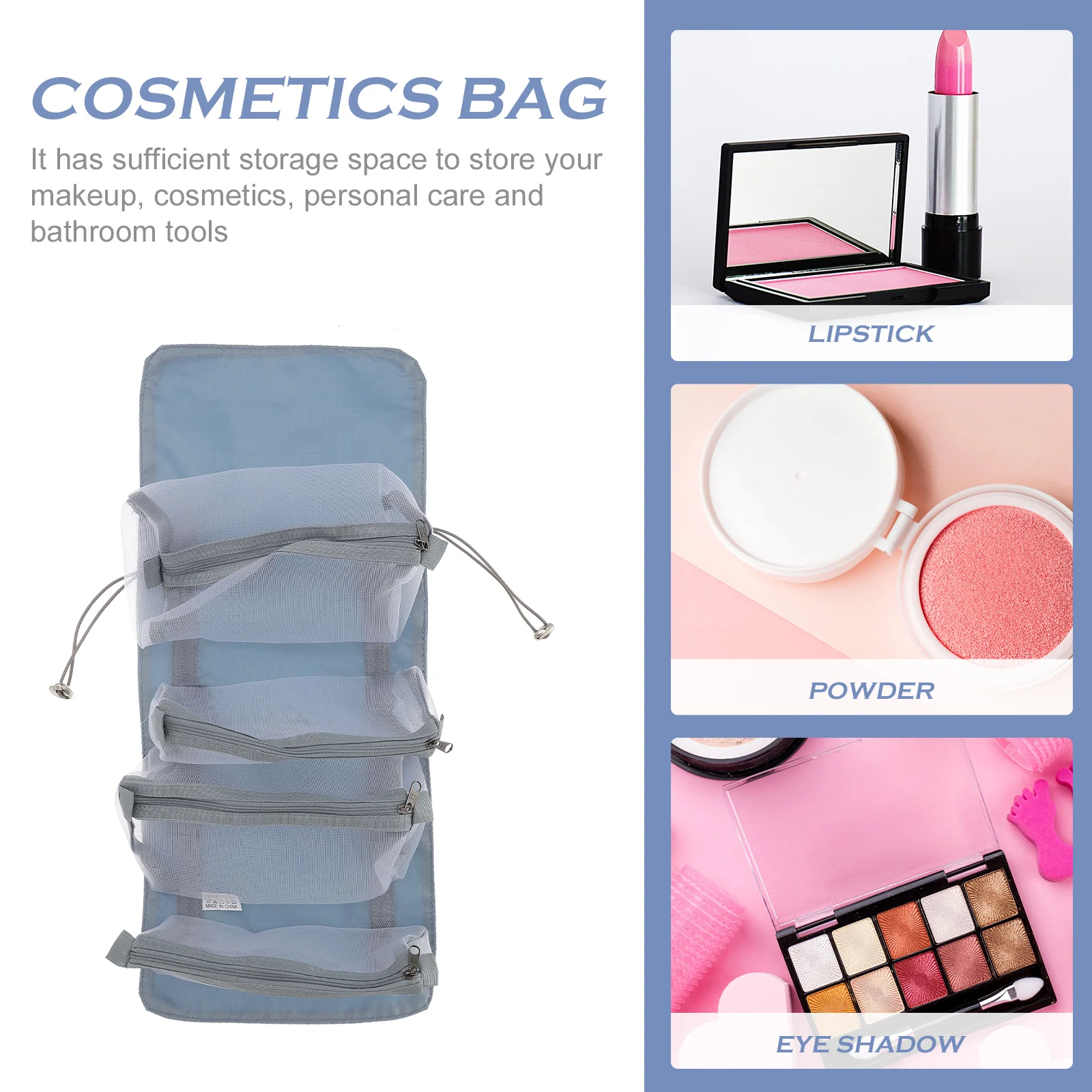 

Bag Foldable Toiletry Travel Makeup Supplies Roll Up Detachable Pouch PU Durable Storage Vertical Space