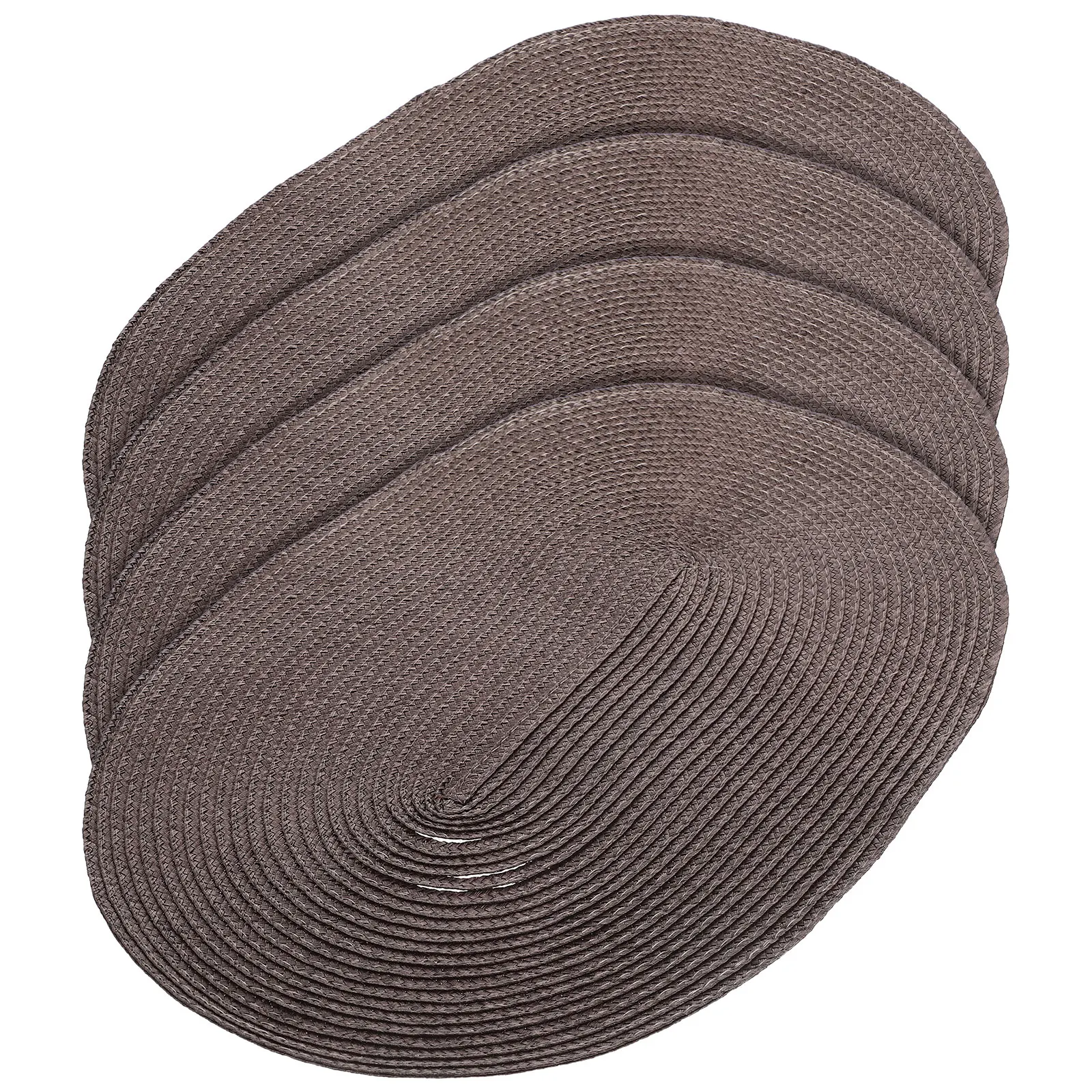 

4pcs Woven Table Mat Set PP Material Heat Resistant Placemat Large Cutlery Mat Round Brown Dining Anti Slip Household Teapot