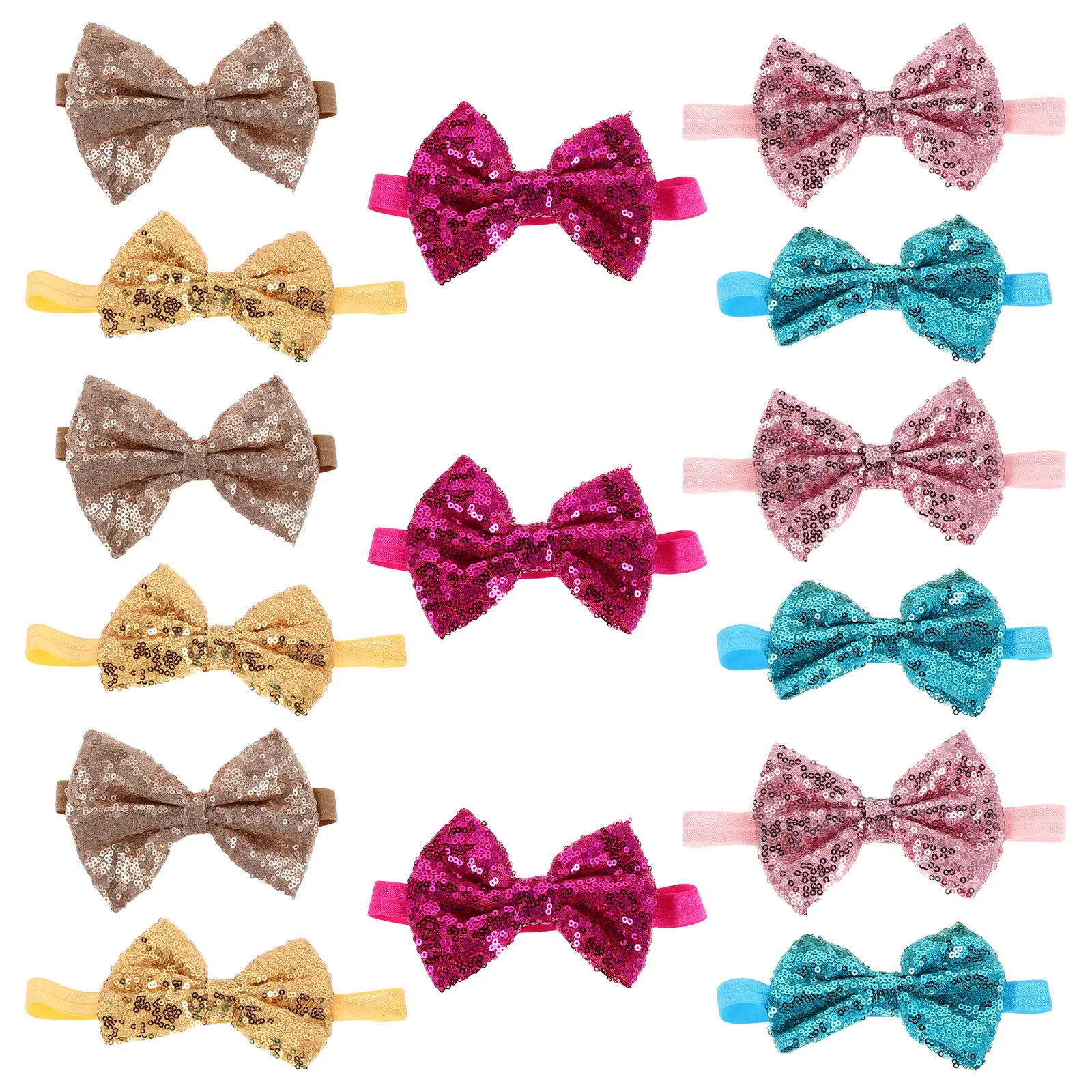 

15Pcs Sequin Bow Baby Headbands Soft Elastic Newborn Toddler Girl Hair Accessories Glitter Photo Prop Headwear for Daily Wear