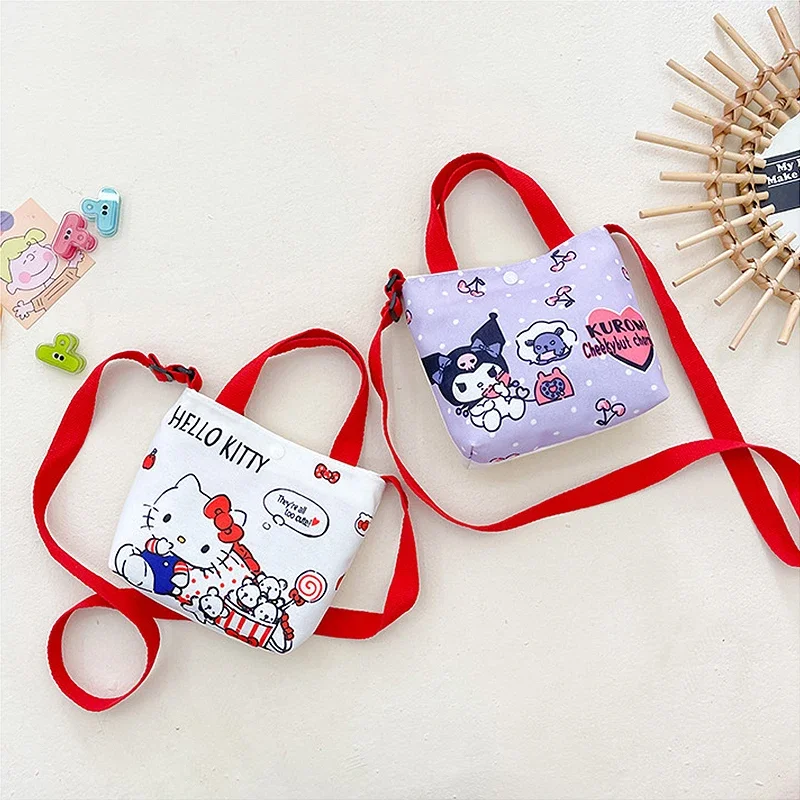 Kawaii Sanrio Canvas Bag Hello Kitty Cinnamoroll Crossbody Shoulder Hand Bag Cute Cartoon Melody Kuromi Girl Kids Children Gifts