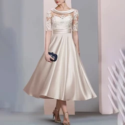 Free Customize Half Sleeve Mother of Bride Dresses for Formal Party Summer A Line Ankle Length Scoop Wedding Party Gown New