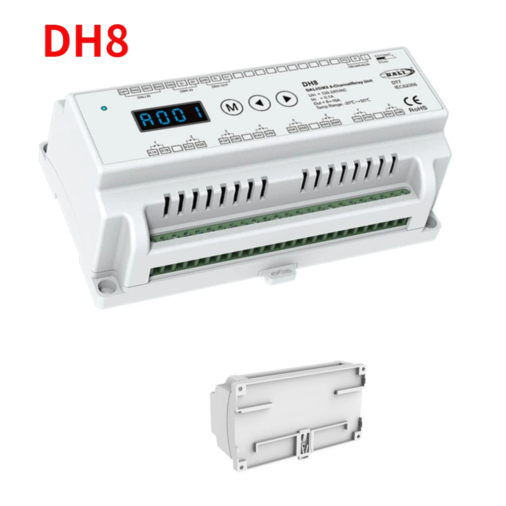 NEW 100-240VDC DALI / DMX RDM 8-Channel Relay Unit Controller  8CH*16A Numeric Display / Din Rail DH8 (DT7) For LED Lights Lamp