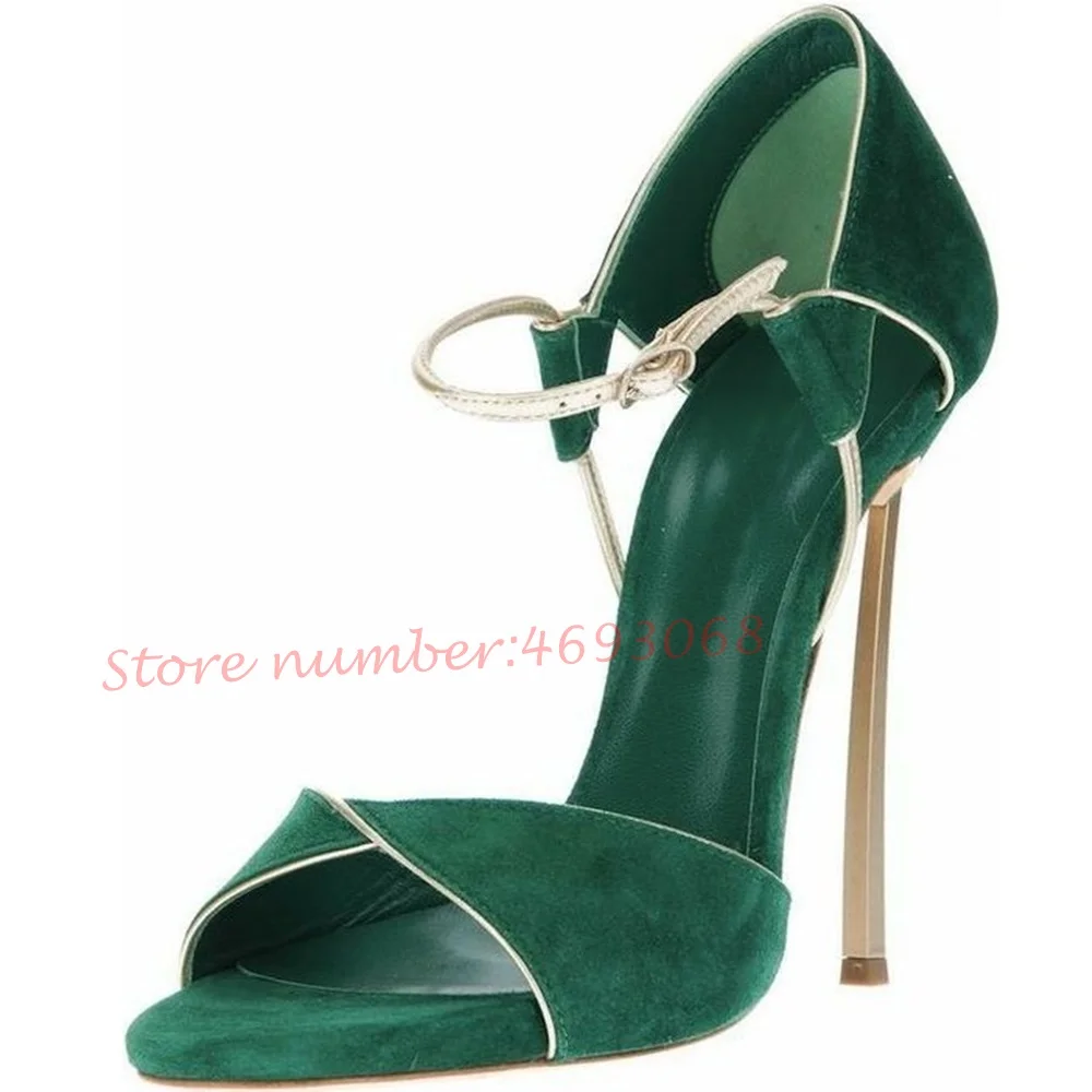 Green Suede Metal Heels Sandals Women Cover Heel Party Design Sandals Summer Peep Toe High Stiletto Heels Sandals Elegant Shoes