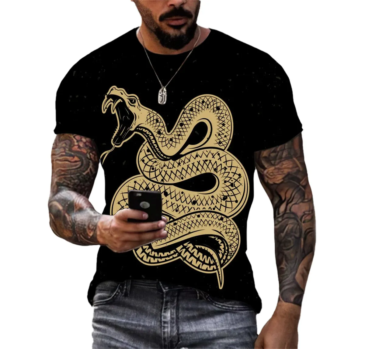 Summer Quick-drying Men\'s T-shirt Animal Python Pattern 3d Printed Hip Hop Alternative Personality Crewneck Loose Short Sleeve