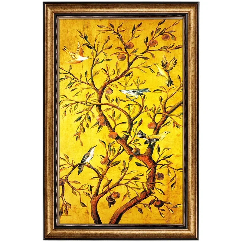 American entrance decoration painting, fortune tree, vertical version of corridor aisle, feng shui meaning, oil painting,