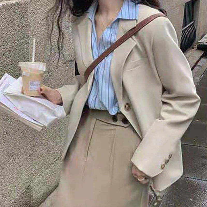 Autumn New Long Sleeve Blazer for Women 2024 All Match Solid Color Single-Breasted Outwear Woman Korean Style Office Suit Jacket