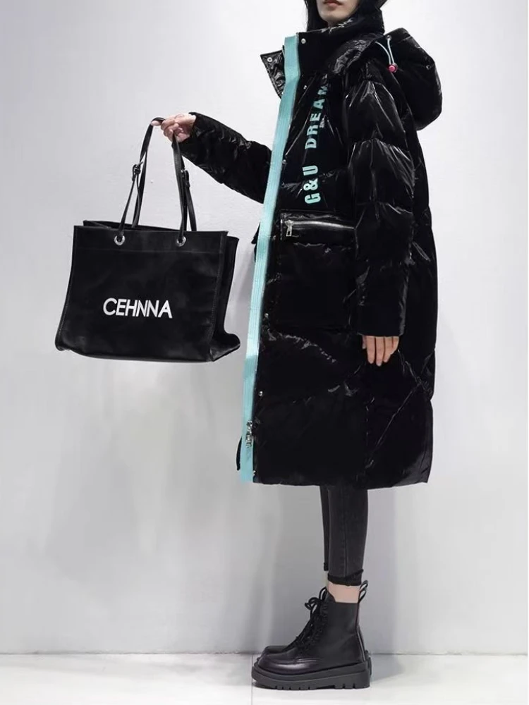 Trendy Brand Women's Down Jacket Long Hooded Down Jacket Super Hot Winter Coat Parka Loose Cheap Wholesale Free Shipping Korean
