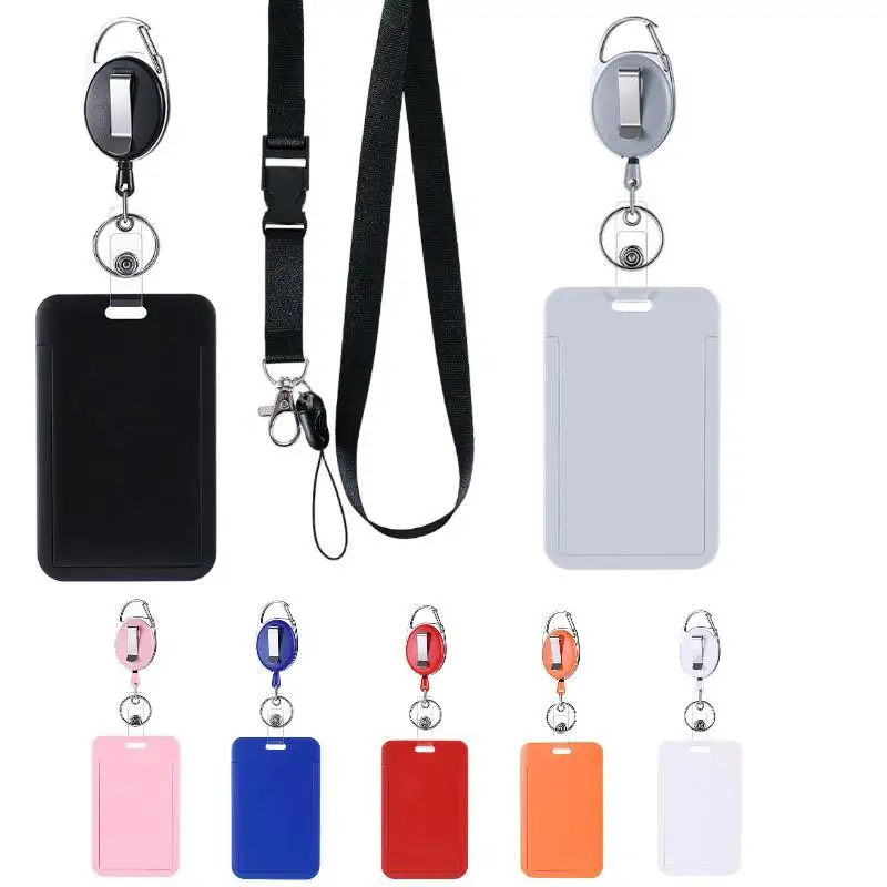Retractable Badge Holder With Lanyard Slide Cover ID Card Holder Durable Work Card Sleeve For Office Staff School Student