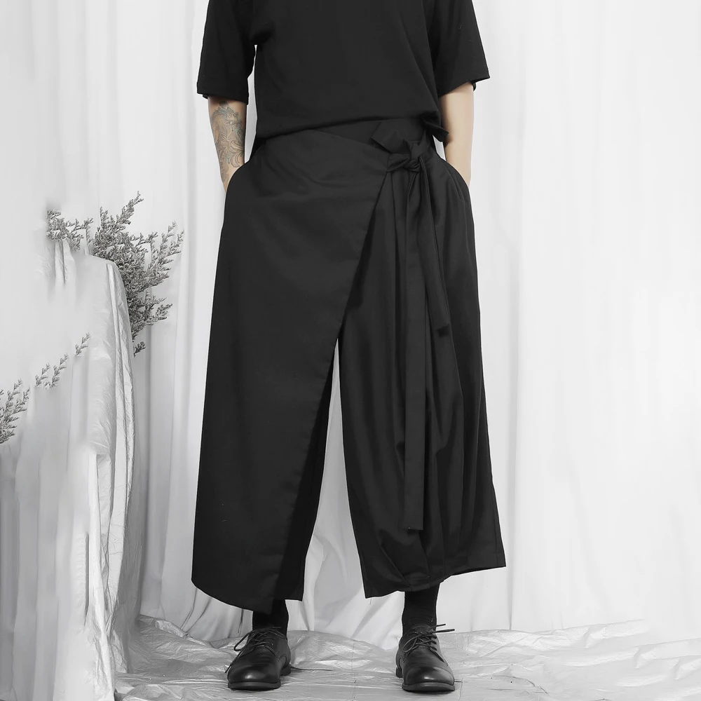 Y2k Asymmetrical Dark Gothic Skirt Pants Genderless Streetwear Fashion Casual Trend Youth Samurai Wide-Leg Pants Unisex 2026 New