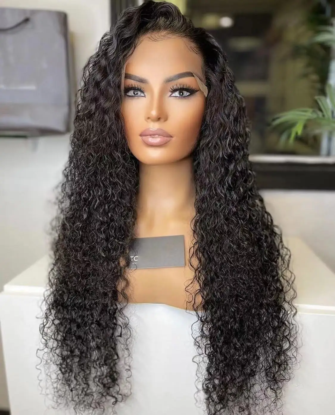 Soft Natural Black Long Glueless Kinky Curly 180Density 26Inch Deep Lace Front Wig For Women With Baby Hair Preplucked Daily